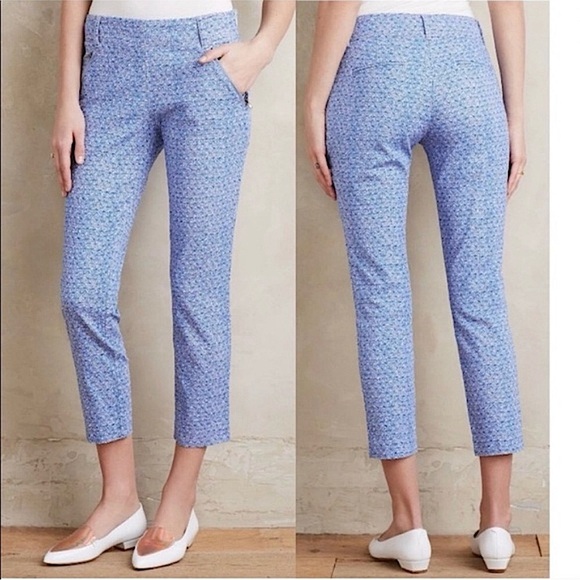Anthropologie Pants - Anthropologie Cartonnier Blue Patterned Cropped Pants
